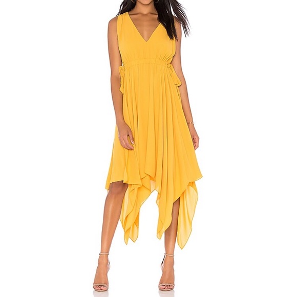 BCBGMaxAzria Dresses & Skirts - BCBG Gold Handkerchief Midi Dress!